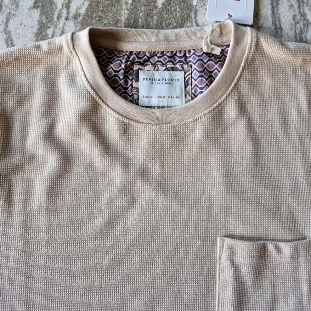 Denim & Flower Men's Textured Knit Crewneck Pocket T-Shirt Size Medium NEW
